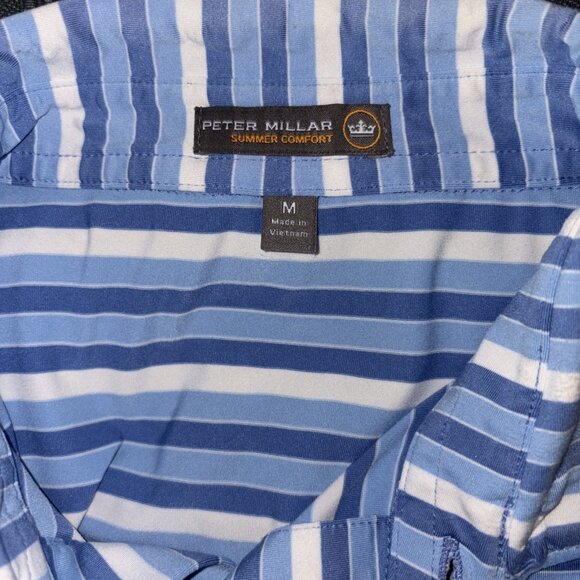 Peter Millar Bandon Dunes Summer Comfort Polo Golf Men's Size Medium Blue Stripe - Picture 8 of 8